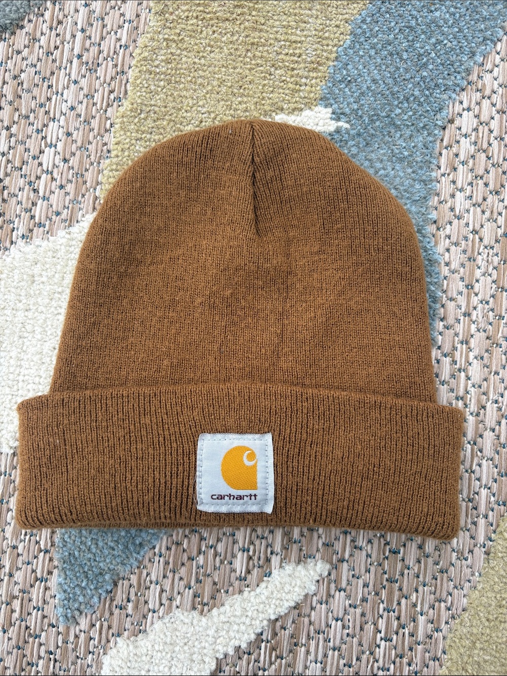Carhartt Brown Knit Cuffed Beanie with Logo Patch